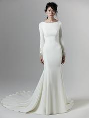 Aston-9SC815 Ivory/Pewter Accent gown with Nude illusion front