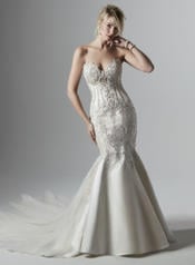 9SC885 Ivory/Pewter Accent gown with Ivory Illusion front