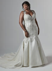 9SC885AC Ivory/Pewter Accent gown with Ivory Illusion front