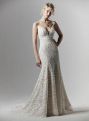 9SC878 Ivory over Antique Ivory gown with Nude Illusion front