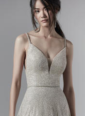 9SC899 Ivory Ombre Shimmer gown with Nude Illusion detail