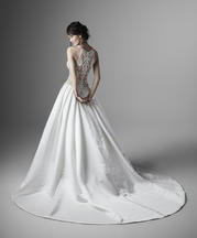 20SC263 Diamond White/Pewter Accent Gown With Nude Illusio back