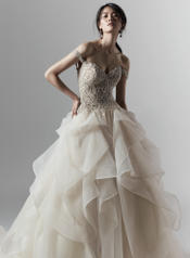 9SS854 Ivory/Pewter Accent gown with Ivory Illusion detail