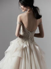 SS9SS854 Ivory/Pewter Accent gown with Ivory Illusion back