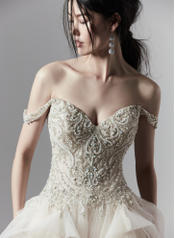 SS9SS854 Ivory/Pewter Accent gown with Ivory Illusion detail