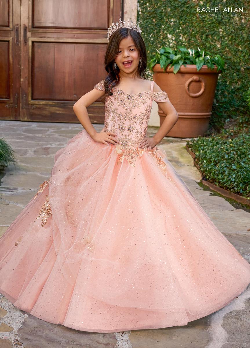 mini quinceaera dresses rose gold Blush Gold Lace Mini Ball Gown, Luxury Mini Quinceanera Dress, Matching Sister Gown, Royal Flower Girl Dress, Wedding Pageant Outfit