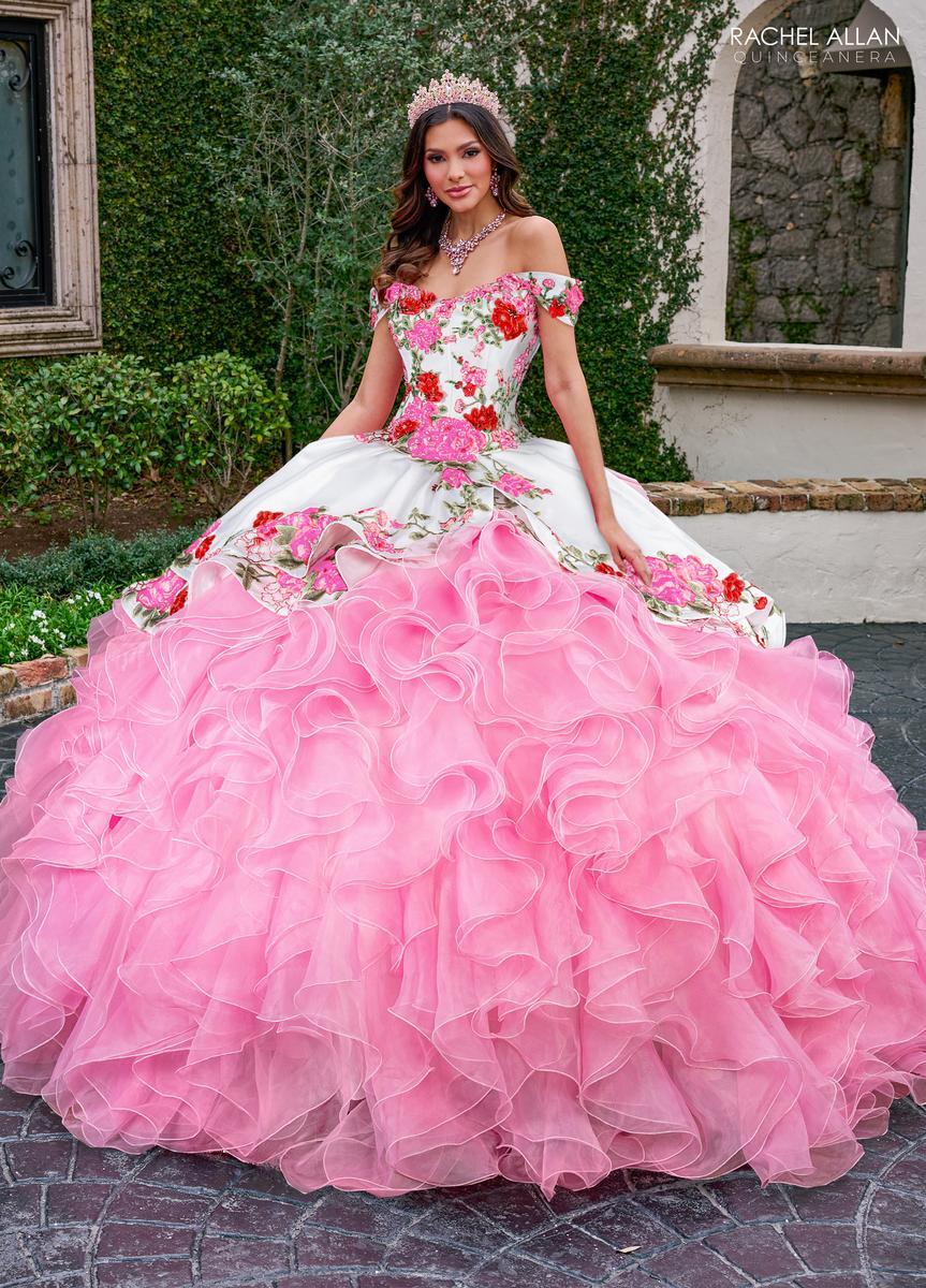 white with pink quinceanera dresses Rachel Allan Quinceanera RQ5007 Latin Bridal
