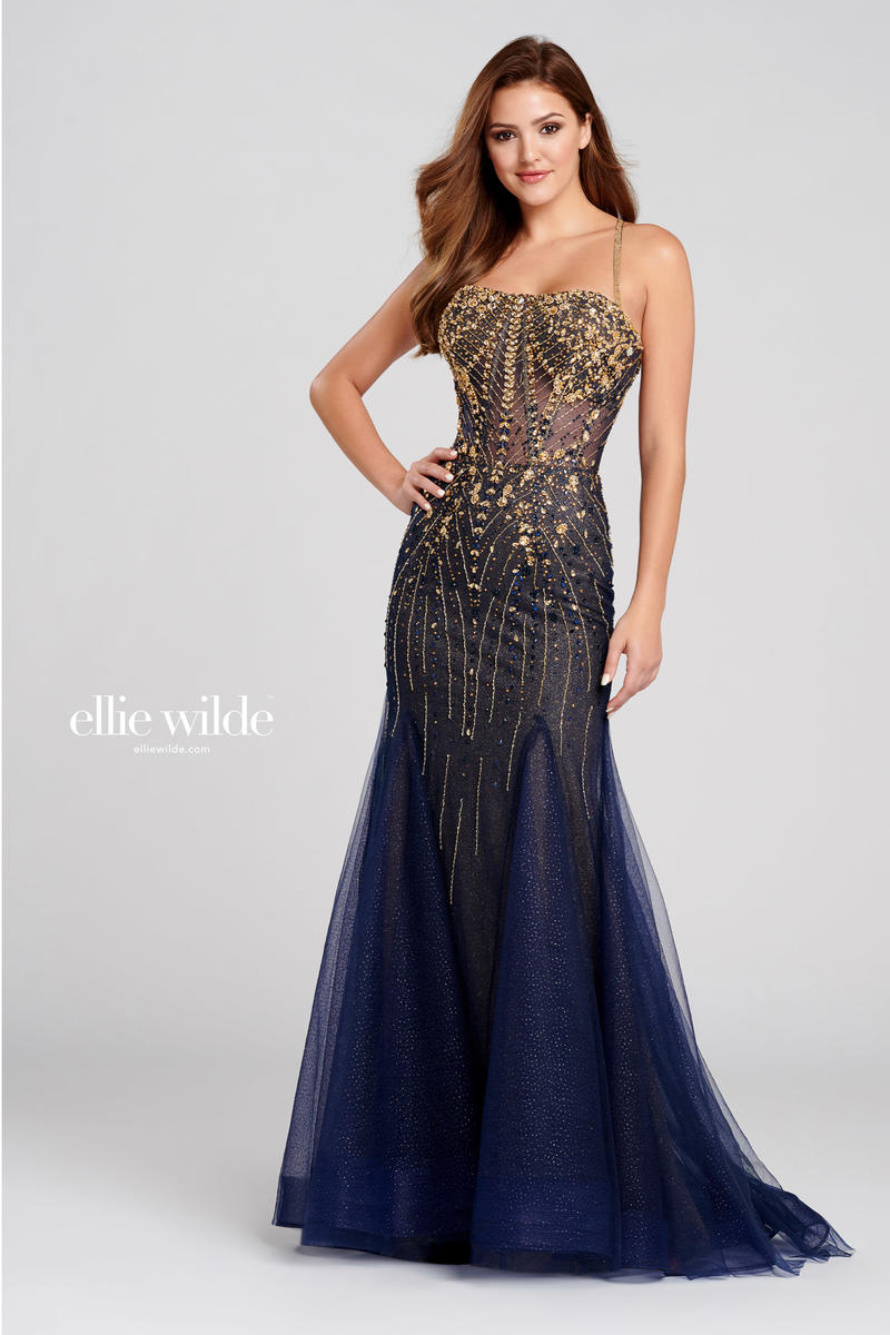 Dark Blue And Gold Prom Dress on Sale ...
