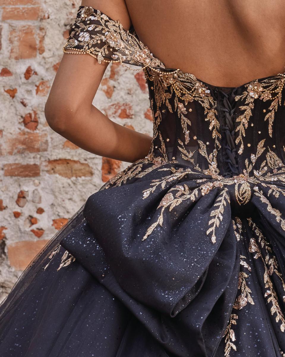 black and gold 15 dress Quinceanera Dress PR22141 By Princesa Black/Gold / 00