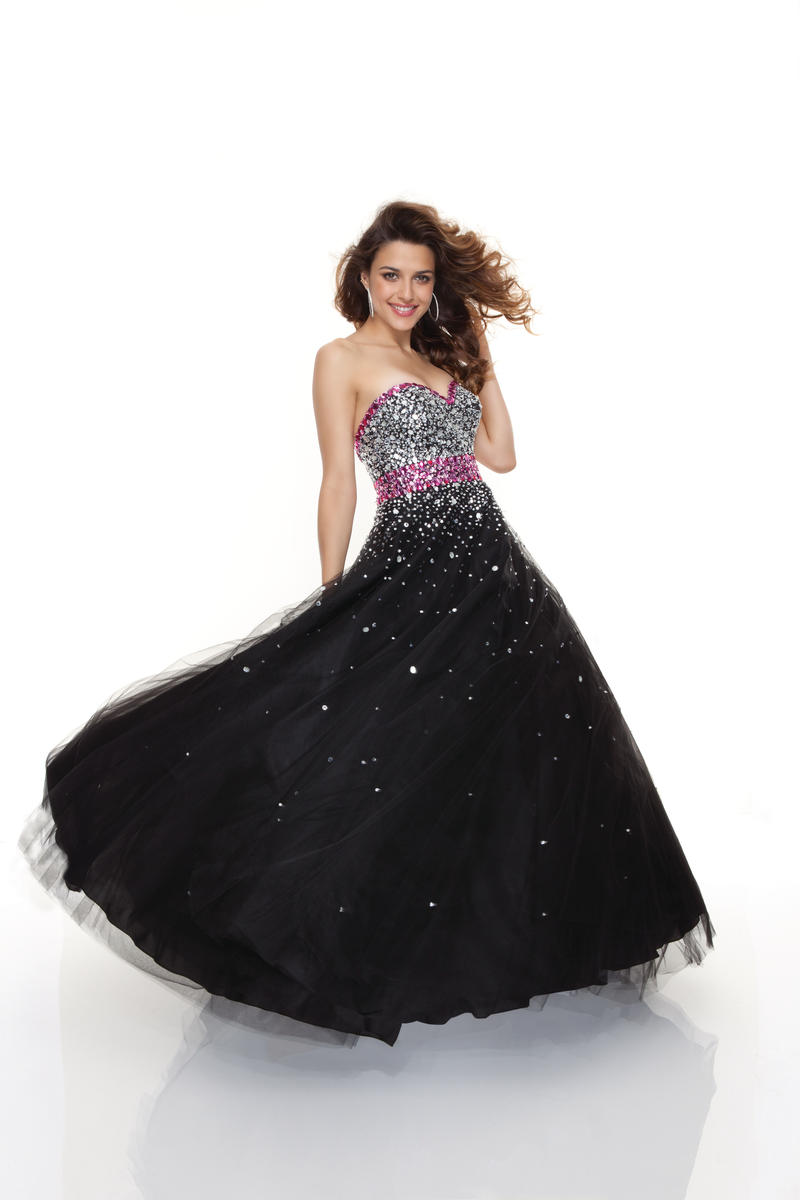 2013 black prom dresses Black Satin Illusion Neck Prom Dress  Brydealo