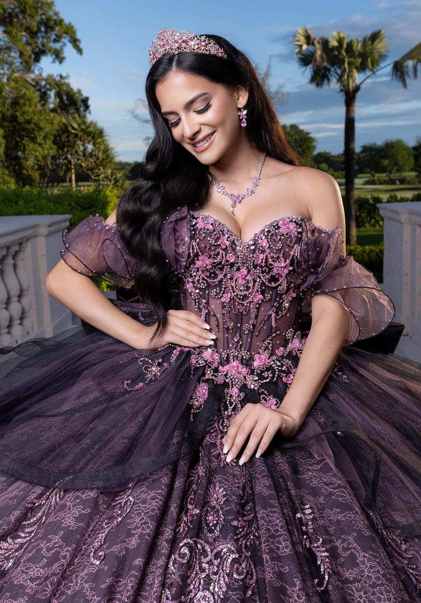 quinceanera dresses purple and black Exclusive Dark Purple and Black Quinceanera Dress Strapless Taffeta and Organza Appliques and Ruffles Ball Gown- $171.90