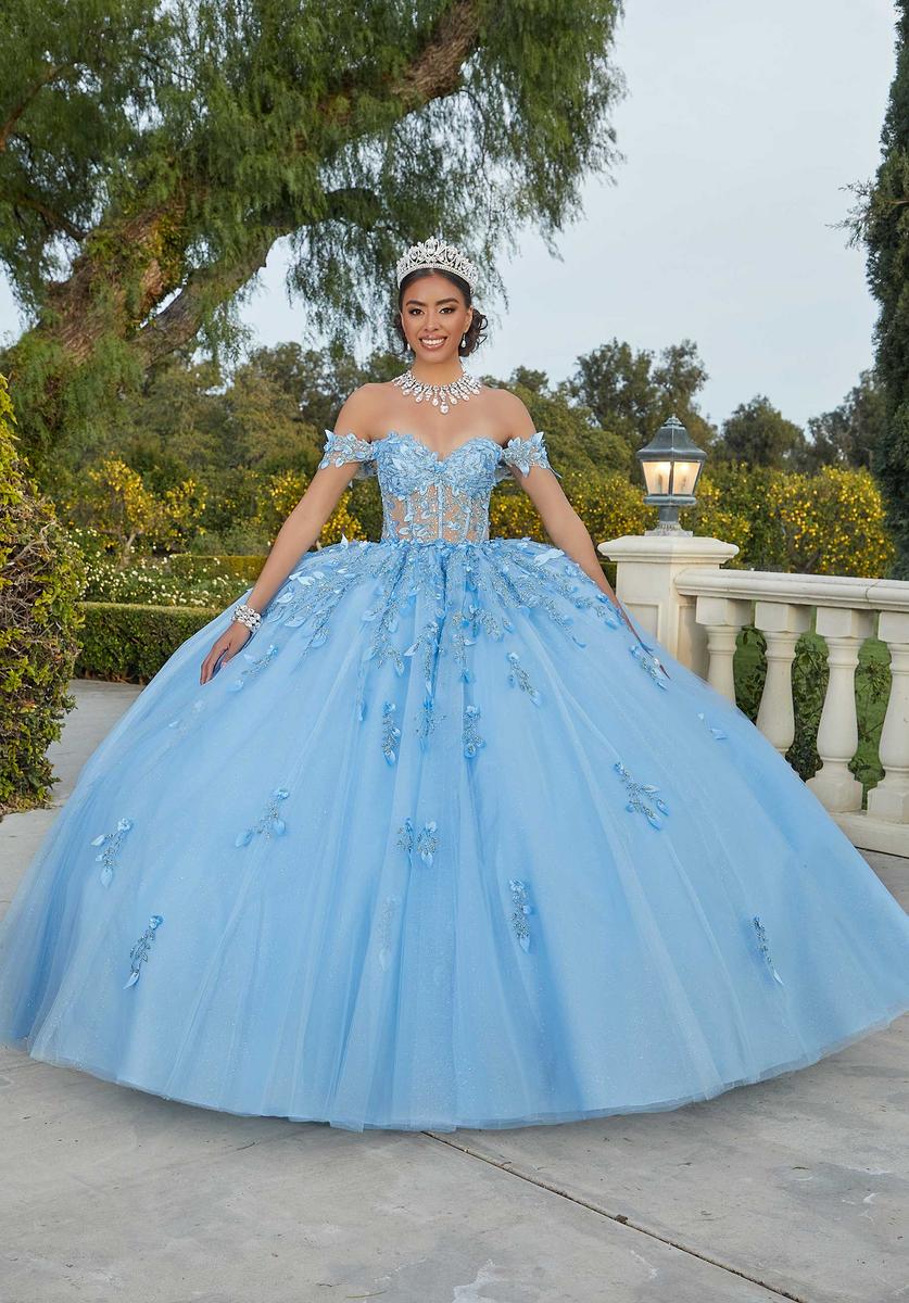 see through corset quince dress Off Shoulder Sheer Corset Quinceanera Dress by House of Wu 26047 28 / Sky Multi