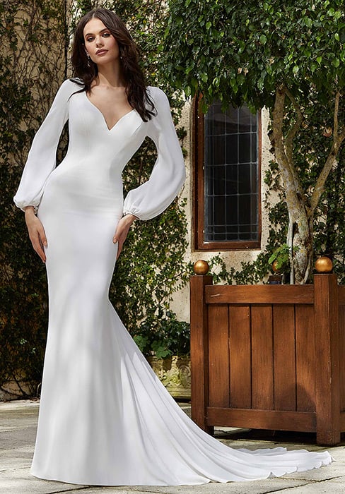 Morilee - Plain fitted,long sleeve gown 12141