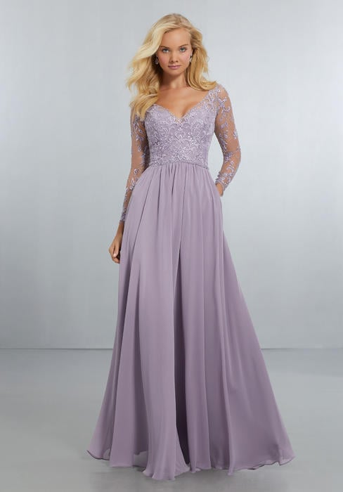 Morilee - Embroidered V-Neck Long Sleeve Bridesmaid Gown
