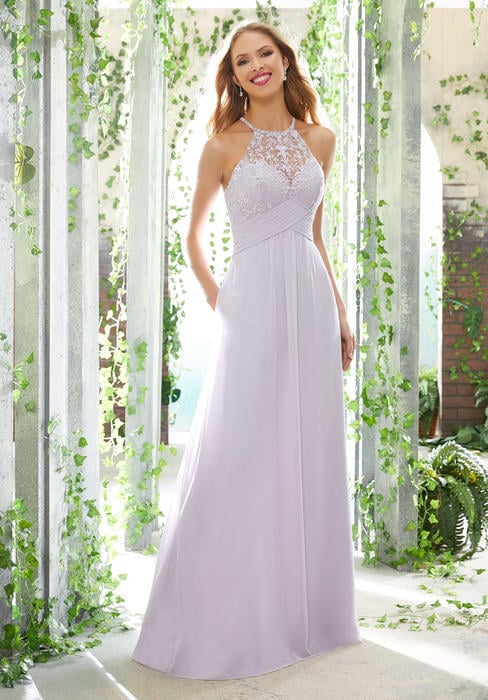 Morilee - Illusion Halter Bridesmaid Gown w/Pockets