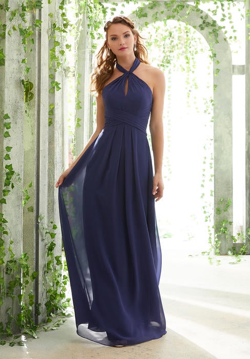Morilee - Halter Keyhole Neck Ruched Bridesmaid Gown