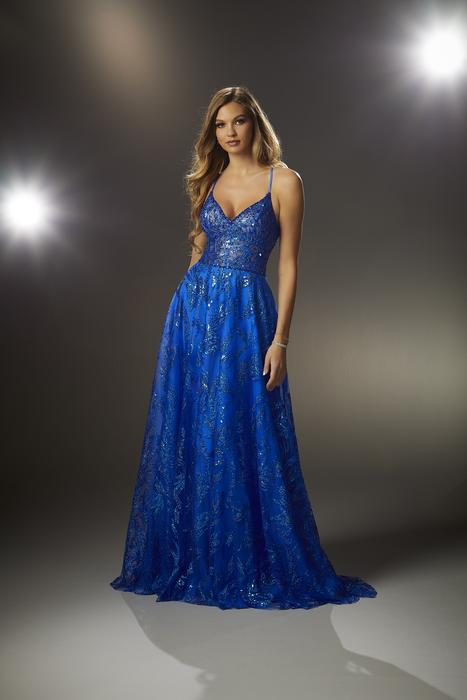 Morilee - Glitter Gown with Sparkling Pattern & Beaded Trim