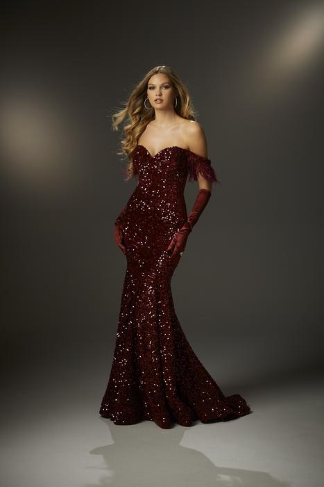 Morilee - Sparkling Sequin Fitted Gown With Feathered Sleeve