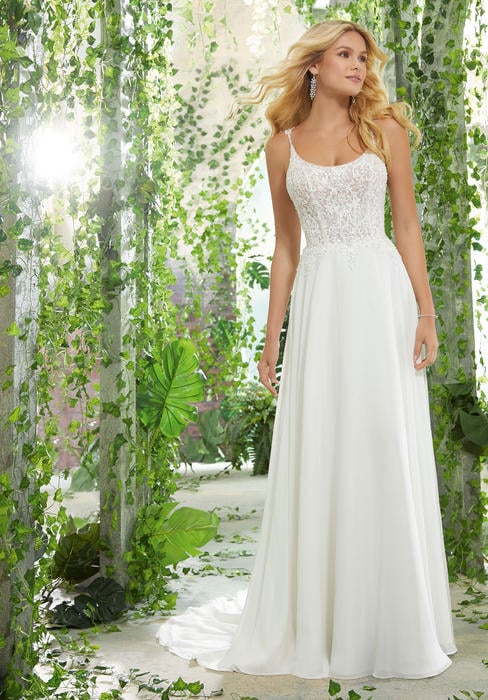 Morilee - Scoop Neck Lace & Chiffon Bridal Gown 6907
