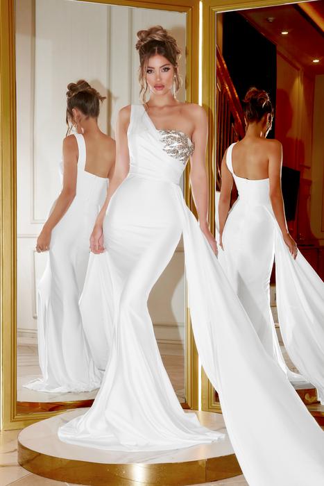 Portia and Scarlett - Stretch Jersey Gown Rhinestone One SHoulder PS21219