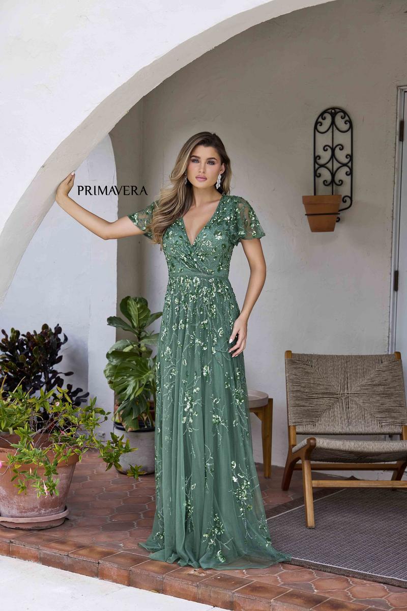 primavera sage green dress Primavera Couture 3936 size 10 Sage Green Long Fitted Maxi Slit Beaded Sequin Prom Dress Backless Corset Gown