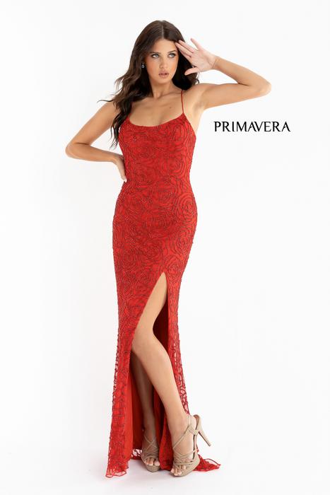 Primavera Couture - Beaded Rose Design Gown Lace Up Back Side Slit