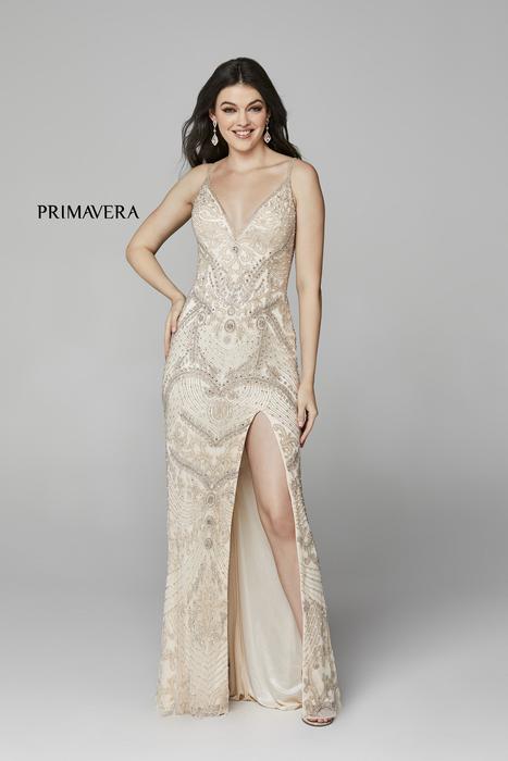 Primavera Couture - Beaded Low Back Gown with Slit 3733