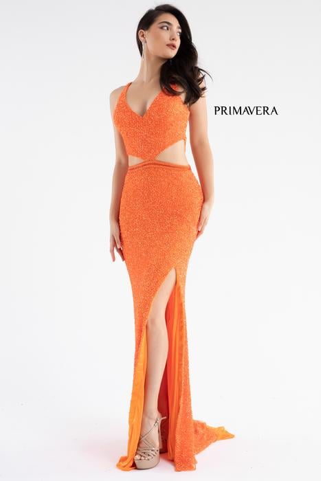 Primavera Couture - Beaded Gown Side Bodice Cutouts Side Slit 3744