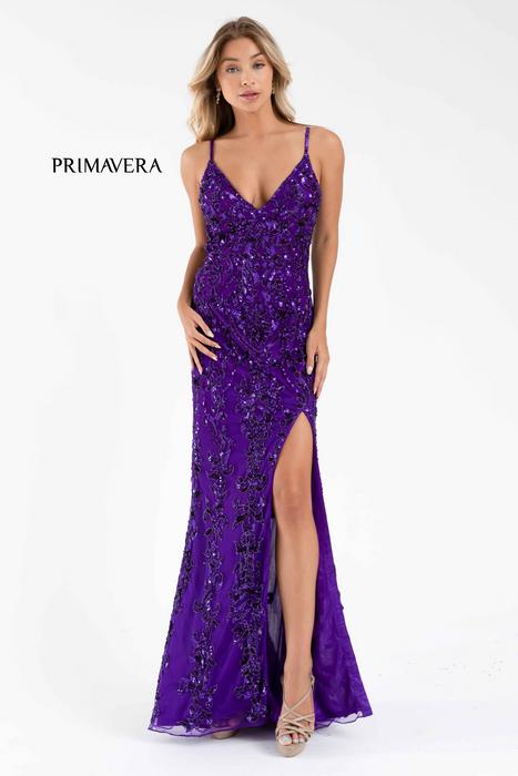 Primavera Couture - Beaded Sequin Gown with Slit 3749