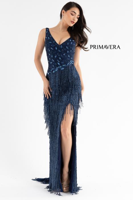 Primavera Couture - Fully Beaded High Slit Fringe Gown