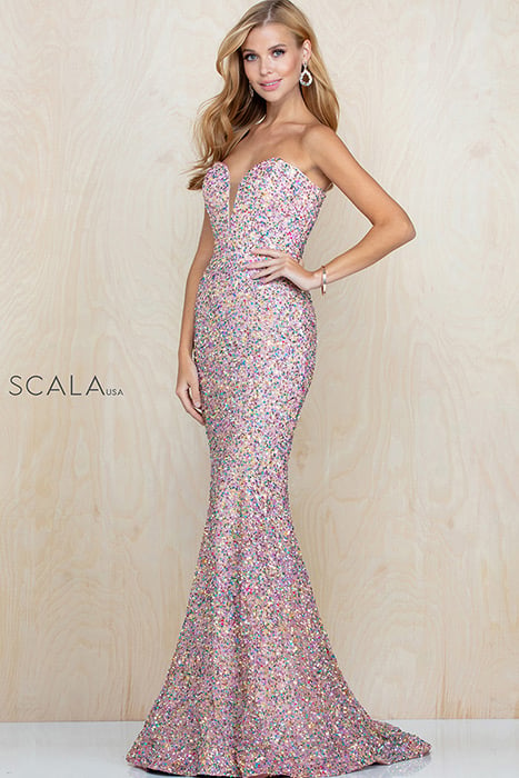 Scala - Strapless Sequin Gown 60093
