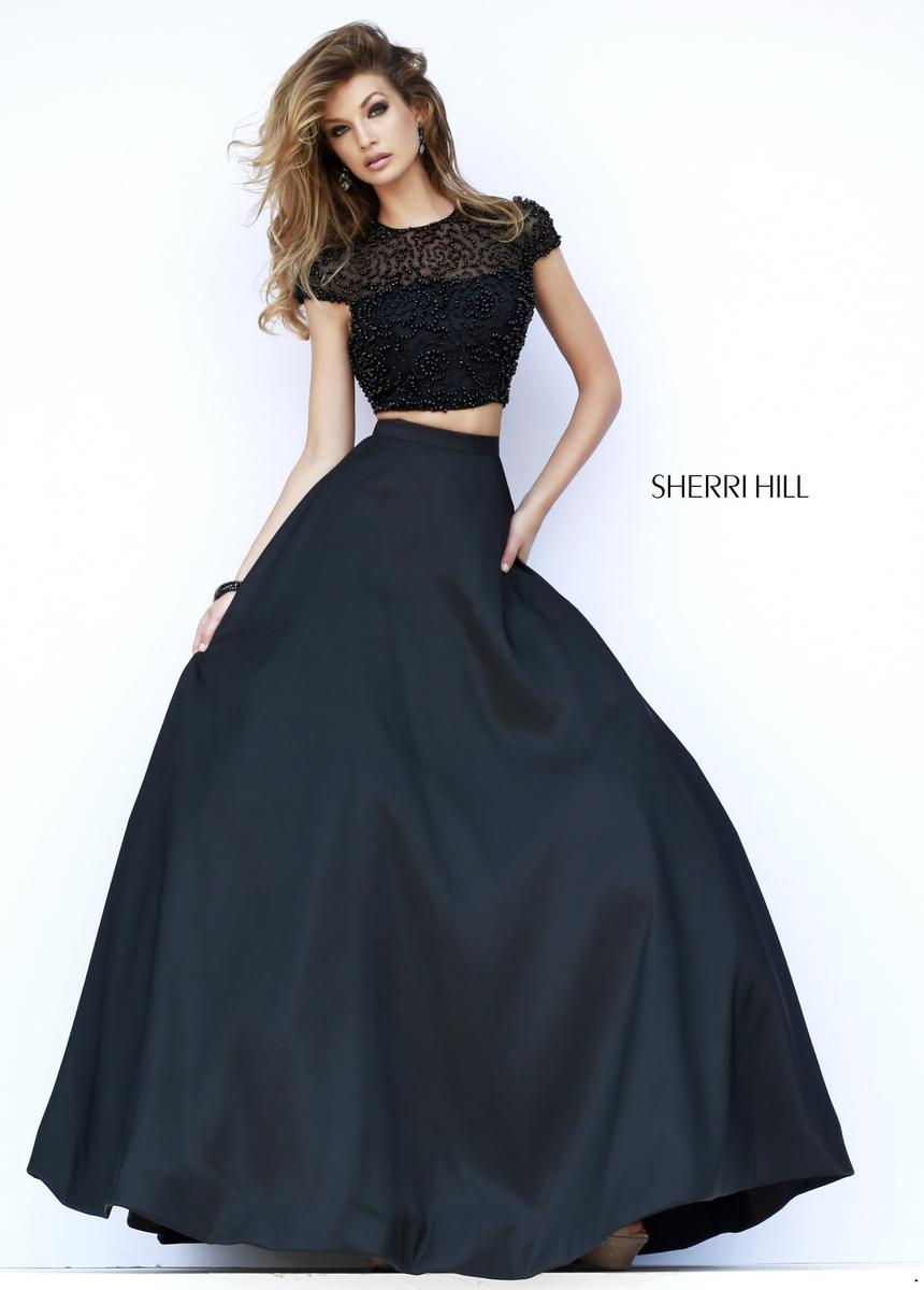 sherri hill black two piece dress Sherri Hill Prom Dress Floral Two Piece Black Lace Strapless Size 2