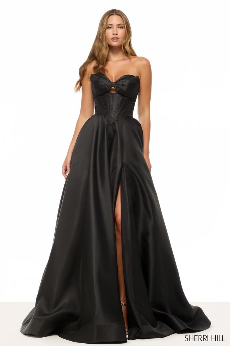 sherri hill black satin dress Sherri Hill 56357