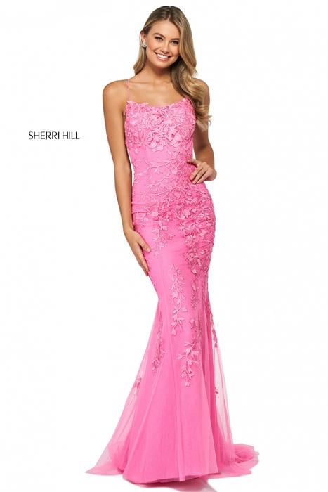 Sherri Hill - Rhinestone Applique Tulle Gown Lace up Back