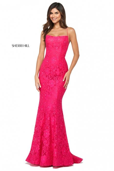Sherri Hill - Lace Fitted Gown Lace up Back 53359