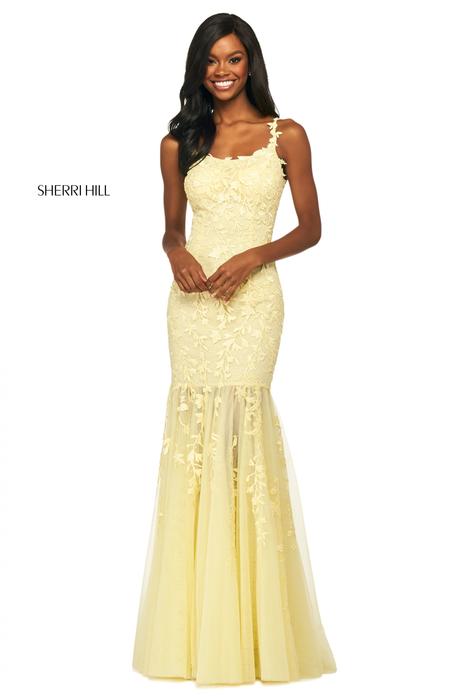Sherri Hill - Applique Tulle Mermaid Gown 53723