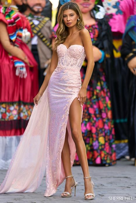 Sherri Hill - Sequin Embroidered Illuison Bodice Gown with Panel
