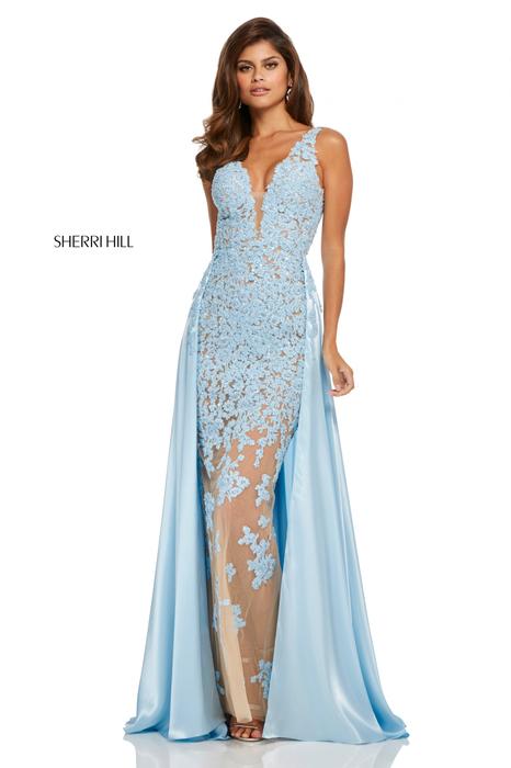 Sherri Hill - Satin Embroidered Beaded Gown Over Lay Skirt 52599