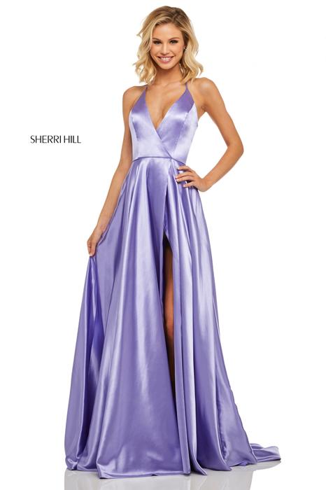 Sherri Hill - Satin V-Neck High Slit Gown