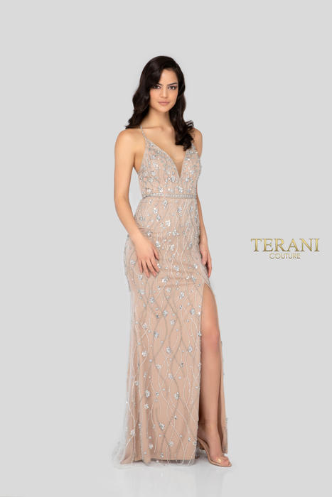 Terani - All Over Beaded Cross Back Gown