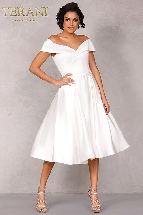 Terani - Satin Off-the-Shoulder Fit and Flare Dress