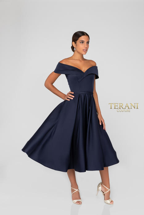 Terani - Satin Off-the-Shoulder Fit and Flare Dress