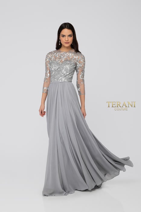 Terani - Quarter Sleeve Chiffon Gown