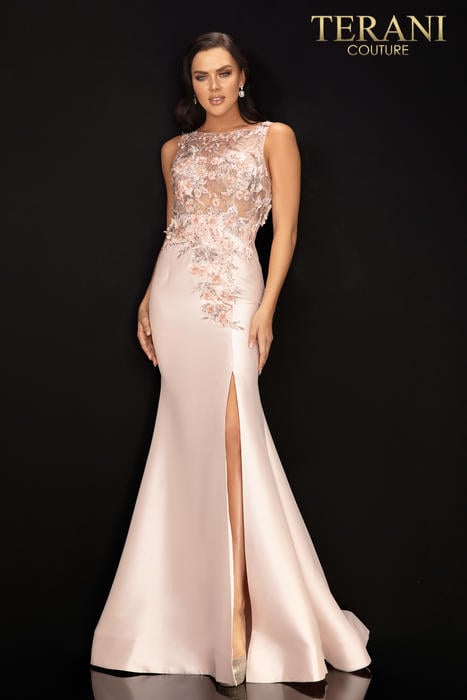 Terani - Satin Embroidered Beaded Bodice Gown