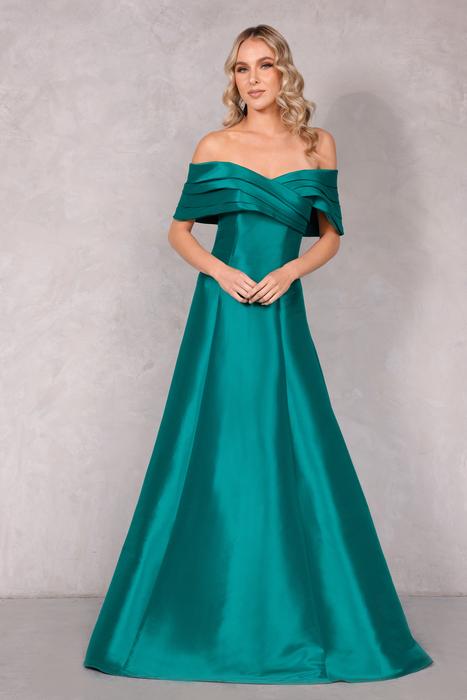 Terani - Off The Shoulder Pleated Satin Gown
