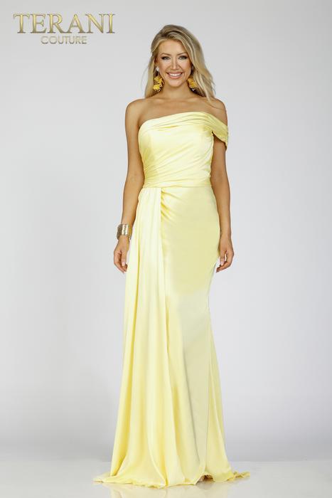 Terani - One Shoulder Off the Shoulder Ruched Gown 231P0541