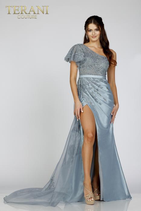 Terani - One Shoulder Fully Beaded High Slit Gown