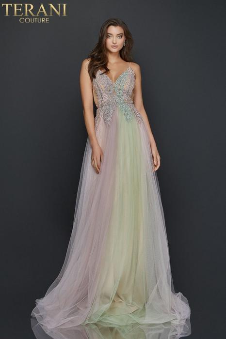 Terani - Mesh Embroidered Beaded Bodice Gown
