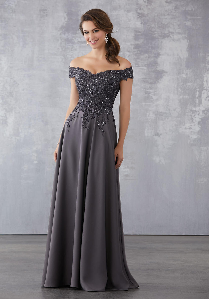 satin and lace gown
