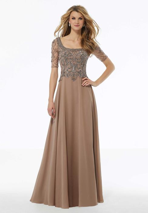 MGNY for Morilee - Beaded Half Sleeve A-line Gown